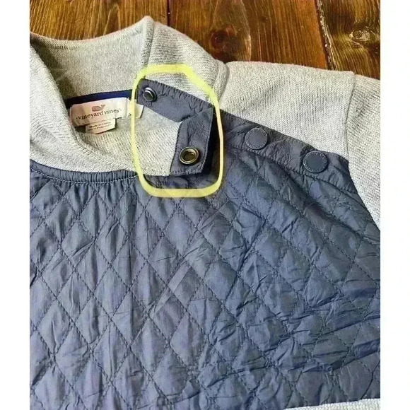 Vineyard Vines Mixed Media Quilted Sweater Pullover Size Large Gray/Navy - Picture 8 of 8